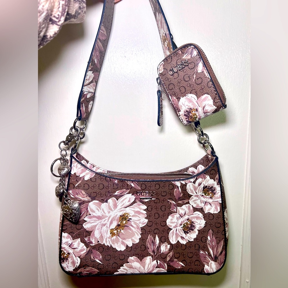 GUESS Floral GG Cocoa Shoulder Bag with Pouch